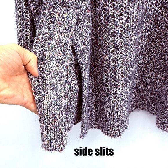 Aerie Womens Sweater Gray Purple M Fisherman Oversized Chunky Marled Knit Cozy - Picture 2 of 6